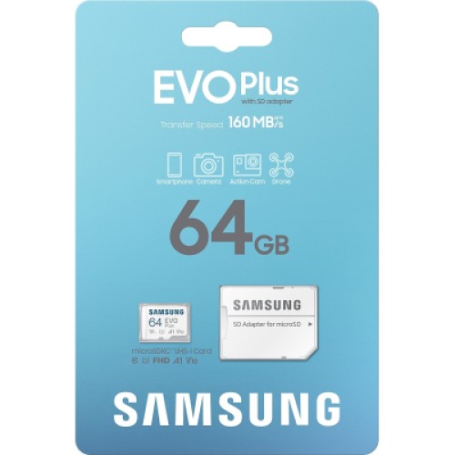Карта памяти Samsung 64GB microSD class 10 UHS-I U3 V30 A2 EVO Plus (MB-MC64SA/EU)