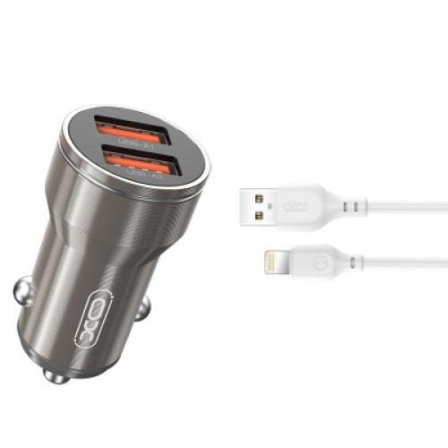 Зарядное устройство XO CC48 + cable Lightning Smart Metal 2USB, 2.4A Grey (XO-CC48i-GR)