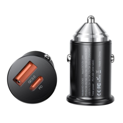 Зарядное устройство XO CC43 1 USB QC 3.0 + 1 Type-C PD (45W) Black (XO-CC43-BK)