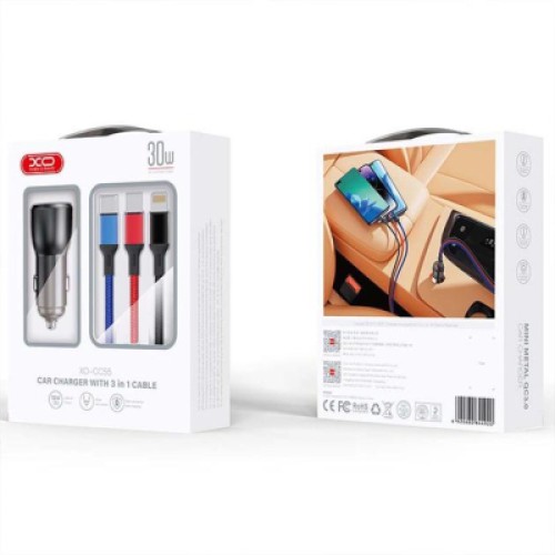 Зарядное устройство XO CC55 QC3.0 18W (2USB/2.4A) + USB - Lightning + MicroUSB + Type-C Black (XO-CC55-BK)
