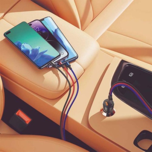 Зарядное устройство XO CC55 QC3.0 18W (2USB/2.4A) + USB - Lightning + MicroUSB + Type-C Black (XO-CC55-BK)