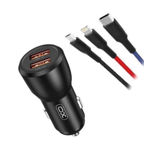 Зарядное устройство XO CC55 QC3.0 18W (2USB/2.4A) + USB - Lightning + MicroUSB + Type-C Black (XO-CC55-BK)
