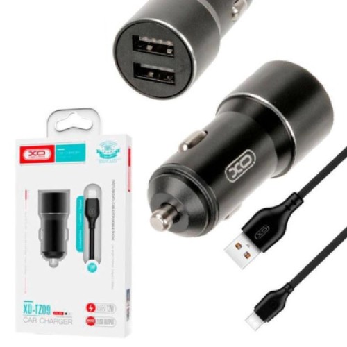 Зарядное устройство XO TZ09 2.4A/2 USB + cable Type-C Black (XO-TZ09T-BK)