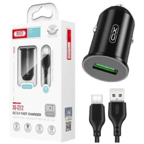 Зарядное устройство XO TZ12 QC3.0 (1USB/18W) + USB - Type-C Black (XO-TZ12-BK)