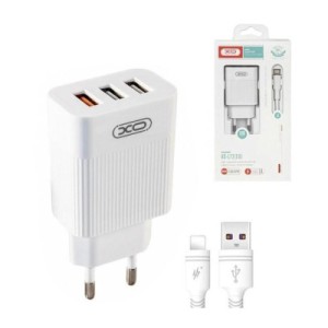 Зарядное устройство XO QC 3.0 L72 30W (18W/1USB + 2.4A/2 USB) + cable Lightning White (XO-L72i-WH)