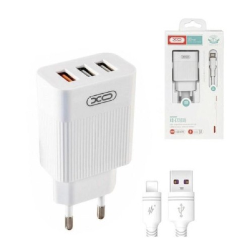 Зарядное устройство XO QC 3.0 L72 30W (18W/1USB + 2.4A/2 USB) + cable Lightning White (XO-L72i-WH)