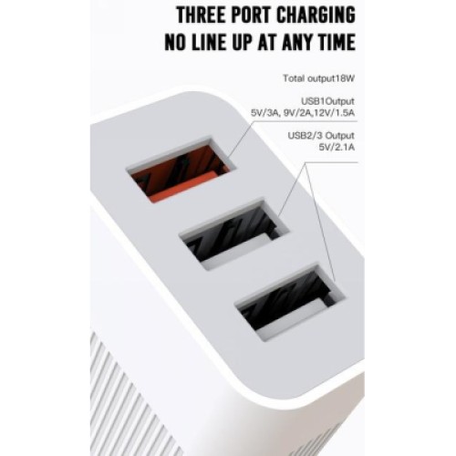 Зарядное устройство XO USB L72 (3A, QC3.0, 3 Usb) + cable Micro USB White (XO-L72-BK)
