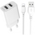 Зарядное устройство XO L109 12W (2USB/2.4A) + USB - Lightning White (XO-L109-L)