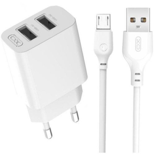 Зарядное устройство XO L109 12W (2USB/2.4A) + USB - MicroUSB White (XO-L109-M)