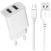 Зарядное устройство XO L109 12W (2USB/2.4A) + USB - MicroUSB White (XO-L109-M)