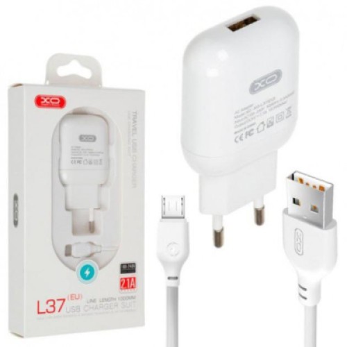 Зарядное устройство XO L37 2.1A/1USB + cable Micro-USB White (XO-L37-MCR)