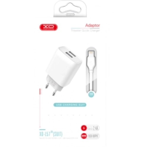 Зарядное устройство XO L57 2.4A/2USB + lightning (XO-L57-LGHT)