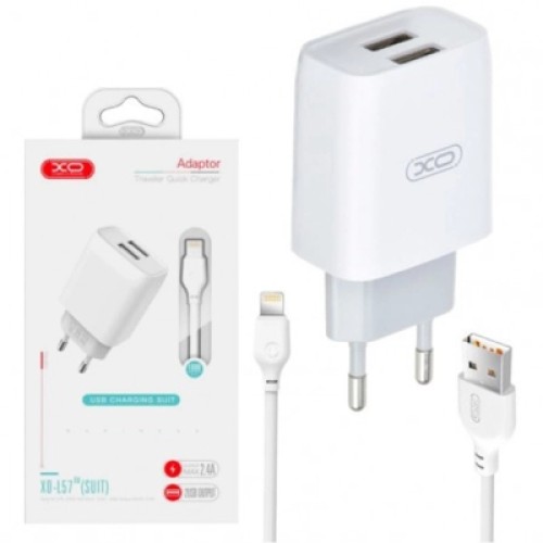Зарядное устройство XO L57 2.4A/2USB + lightning (XO-L57-LGHT)