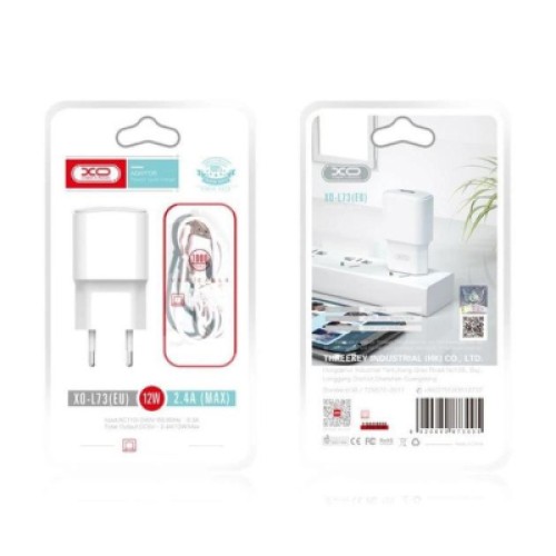Зарядное устройство XO L73 2.4A/1USB + cable lightning White (XO-L73i-WH)