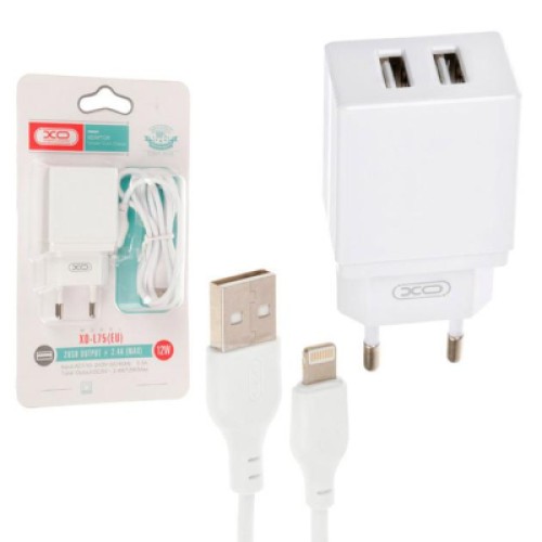 Зарядное устройство XO L75 2USB/2.4A + Lightning White (XO-L75-L)