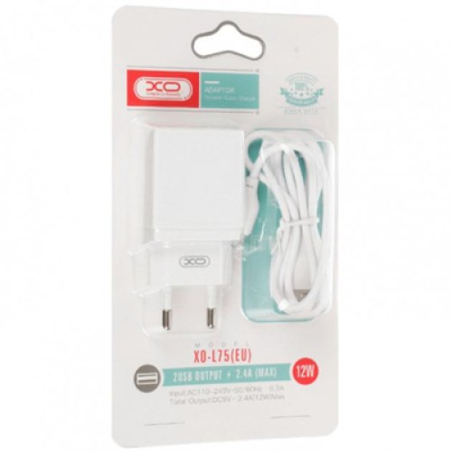 Зарядное устройство XO L75 2USB/2.4A + Lightning White (XO-L75-L)
