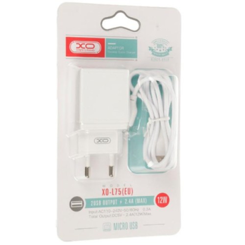 Зарядное устройство XO L75 2USB/2.4A + MicroUSB White (XO-L75-M)