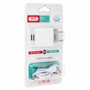 Зарядное устройство XO L75 2USB/2.4A + Type-C White (XO-L75-T)