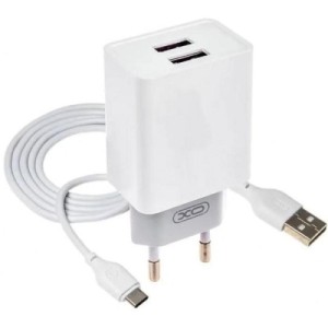 Зарядное устройство XO L75 2USB/2.4A + Type-C White (XO-L75-T)