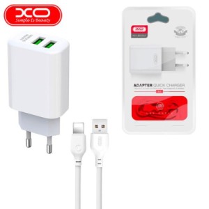 Зарядное устройство XO L85C (2USB/2.4A) + USB - Lightning White (XO-L85C-L)