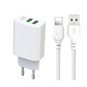 Зарядное устройство XO L85C (2USB/2.4A) + USB - Lightning White (XO-L85C-L)