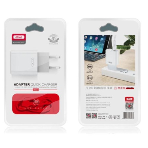 Зарядное устройство XO L85C (2USB/2.4A) + USB - Type-C White (XO-L85C-T)
