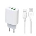 Зарядное устройство XO L85C (2USB/2.4A) + USB - Type-C White (XO-L85C-T)