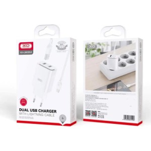 Зарядное устройство XO L90C (2USB/2.4A) + USB - Lightning White (XO-L90C-L)