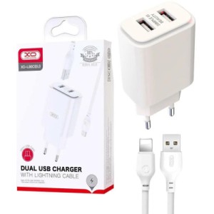 Зарядное устройство XO L90C (2USB/2.4A) + USB - Lightning White (XO-L90C-L)