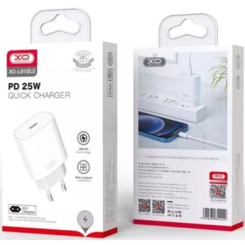 Зарядное устройство XO L91EU 1хType-C PD25W White (L91-WH)