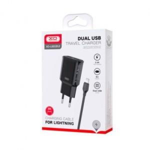 Зарядное устройство XO L92C (2USB/2.4A) + USB - Lightning Чорний (XO-L92C-L)