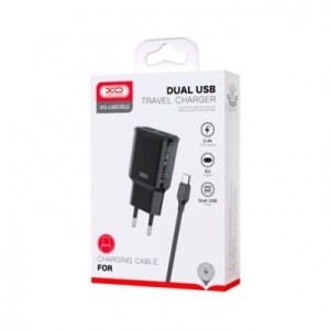 Зарядное устройство XO L92C (2USB/2.4A) + USB - MicroUSB Чорний (XO-L92C-M)