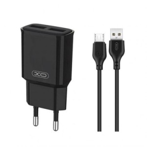 Зарядное устройство XO L92C (2USB/2.4A) + USB - MicroUSB Чорний (XO-L92C-M)