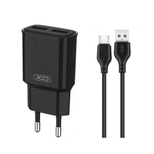 Зарядное устройство XO L92C (2USB/2.4A) + USB - MicroUSB Чорний (XO-L92C-M)