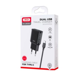 Зарядное устройство XO L92C (2USB/2.4A) + USB - Type-C Чорний (XO-L92C-T)