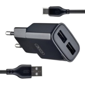Зарядное устройство XO L92C (2USB/2.4A) + USB - Type-C Чорний (XO-L92C-T)