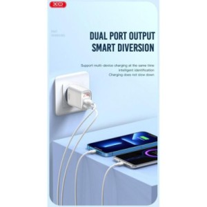Зарядное устройство XO L95 (2USB/2.4A) + USB - Lightning White (XO-L95-L)