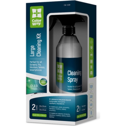 Спрей для очистки ColorWay Cleaning Kit, Large, OLED/LED/LCD/TFT, 550ml, microfibre*2 (CW-5500)