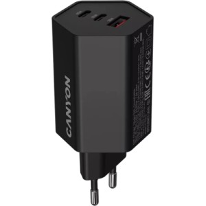 Зарядное устройство Canyon HEXAGON 65 GaN 65W 2xPD 1xQC EU Black (CND-CHAHEX65B)