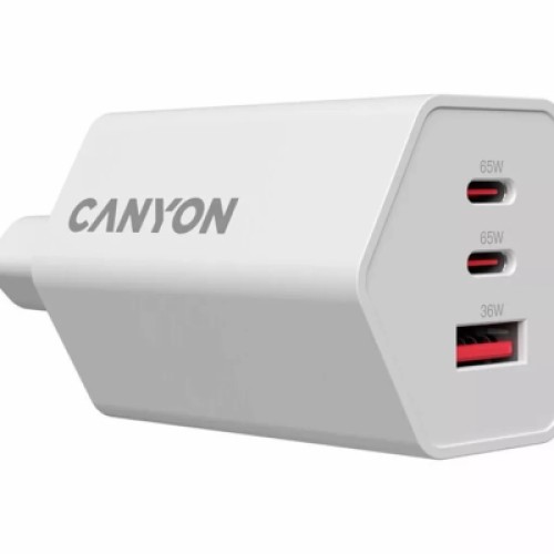 Зарядное устройство Canyon HEXAGON 65 GaN 65W 2xPD 1xQC EU White (CND-CHAHEX65W)