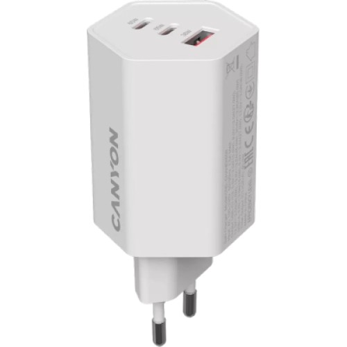 Зарядное устройство Canyon HEXAGON 65 GaN 65W 2xPD 1xQC EU White (CND-CHAHEX65W)