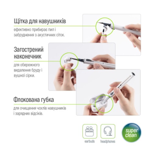 Универсальный чистящий набор ColorWay Cleaning Pen, for Earphones, 3 in 1 (CW-1131)