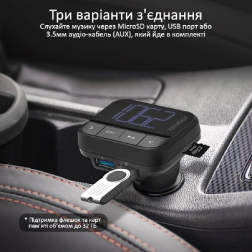 FM модулятор Promate ezfm-2 black AUX/SD/USB Black (ezfm-2.black)