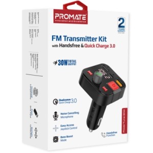 FM модулятор Promate PowerTune 30w USB-A OTG/USB-A QC3.0/USB-C BLACK (powertune-30w.black)