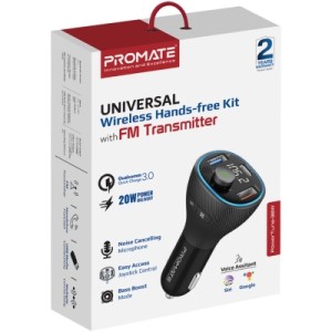 FM модулятор Promate PowerTune 38w USB-A OTG/USB-A QC3.0/USB-C PD Black (powertune-38w.black)