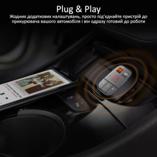 FM модулятор Promate SmarTune 2+ BLUETOOTH 5.0 USB QC 3.0 AUX/SD/USB BLACK (smartune-2+.black)