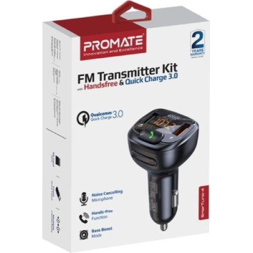 FM модулятор Promate SmarTune 4 USB QC3.0/USB OTG/MICROSD BLACK (smartune-4.black)