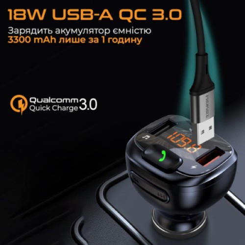 FM модулятор Promate SmarTune 4 USB QC3.0/USB OTG/MICROSD BLACK (smartune-4.black)