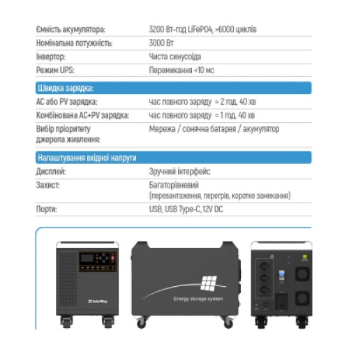 Зарядная станция ColorWay 3000W, 3200Wh (CW-PR-3K3W-01)