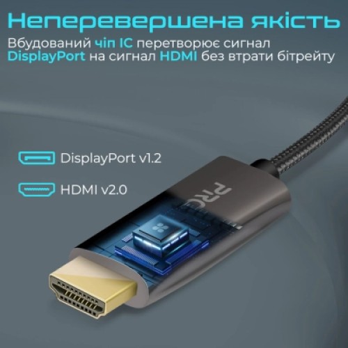 Кабель мультимедийный DisplayPort to HDMI prolink-dp200.black Promate (prolink-dp200.black)